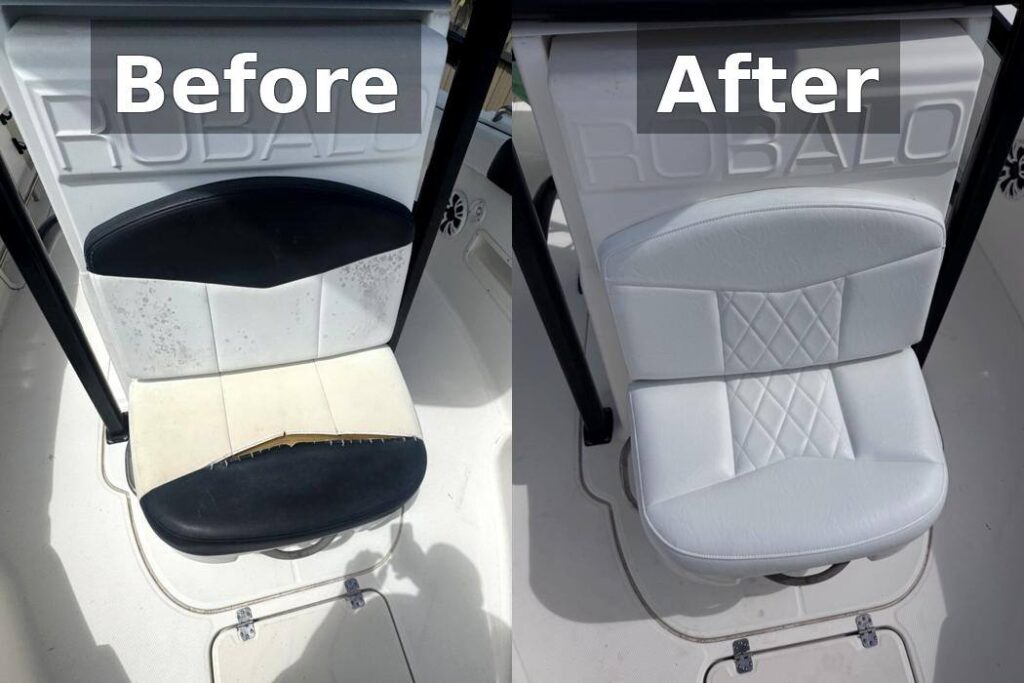 Before and After Upholstery for Robalo Boat